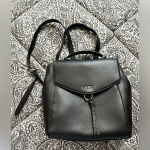 DKNY Lola Leather Backpack Black with Silver Hardware